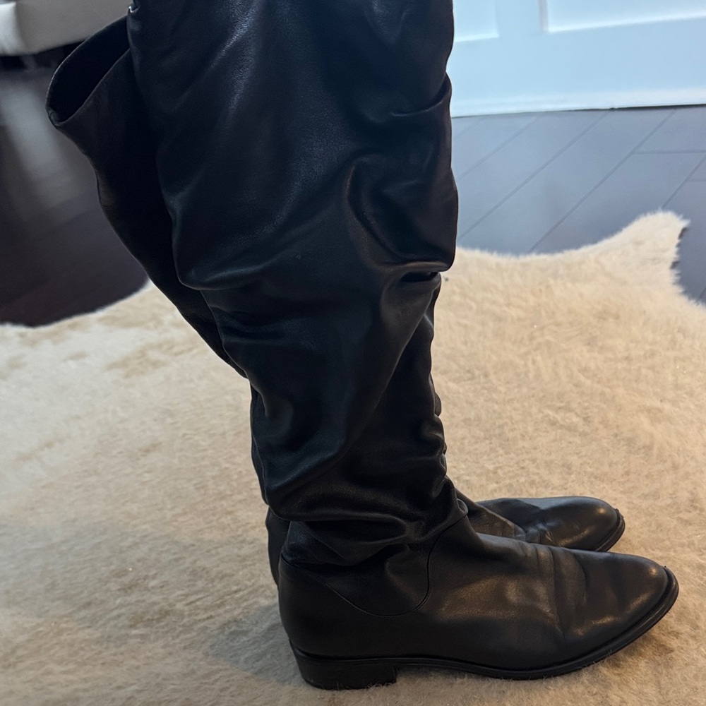Stuart Weitzman Flatscrunchy black nappa leather boots